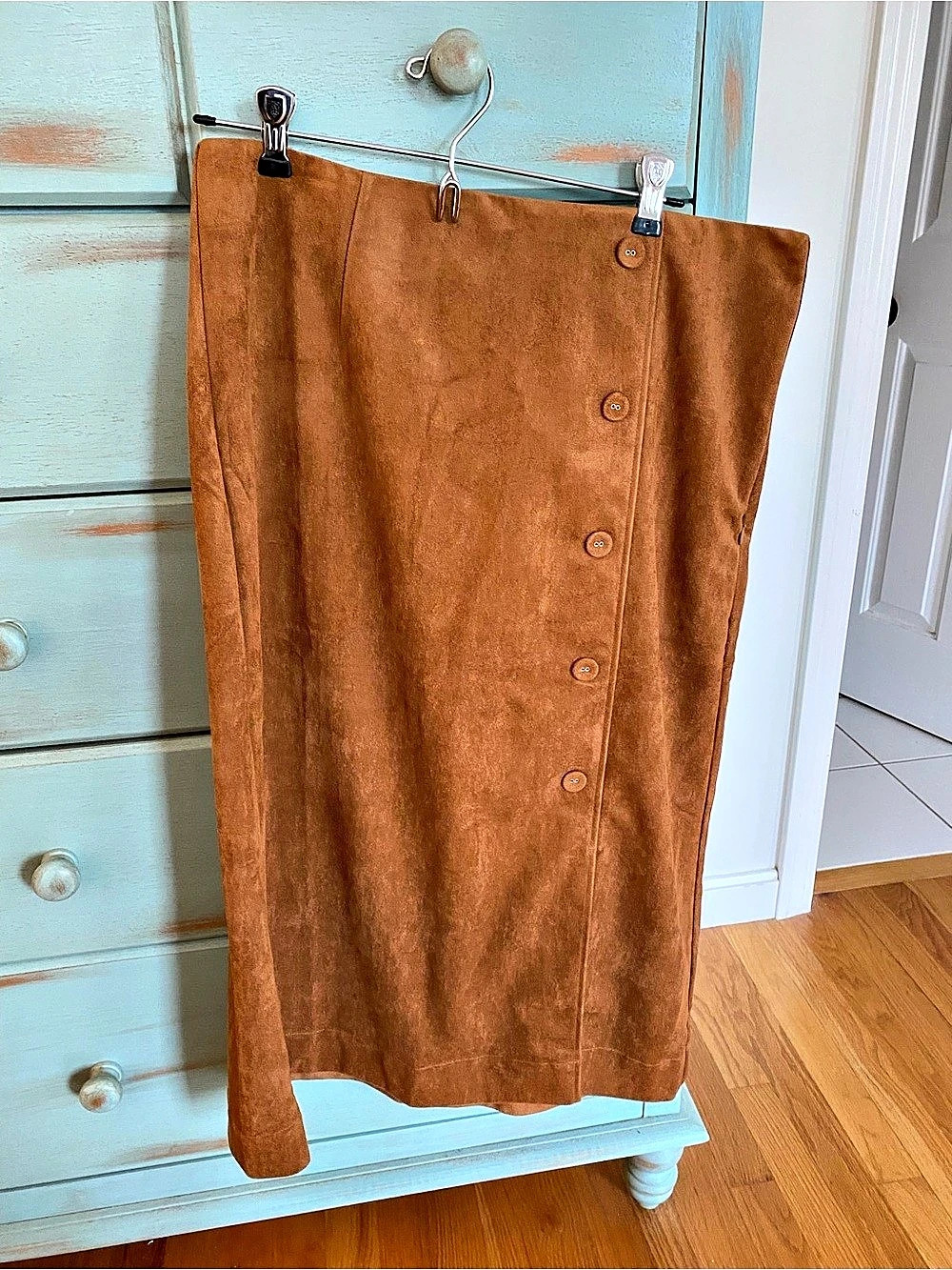 a new day Women's Faux Suede Midi Skirt Brown Medium